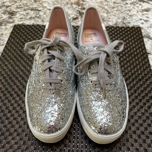 Kate Spade Keds Glitter Sneakers Size 9 Silver